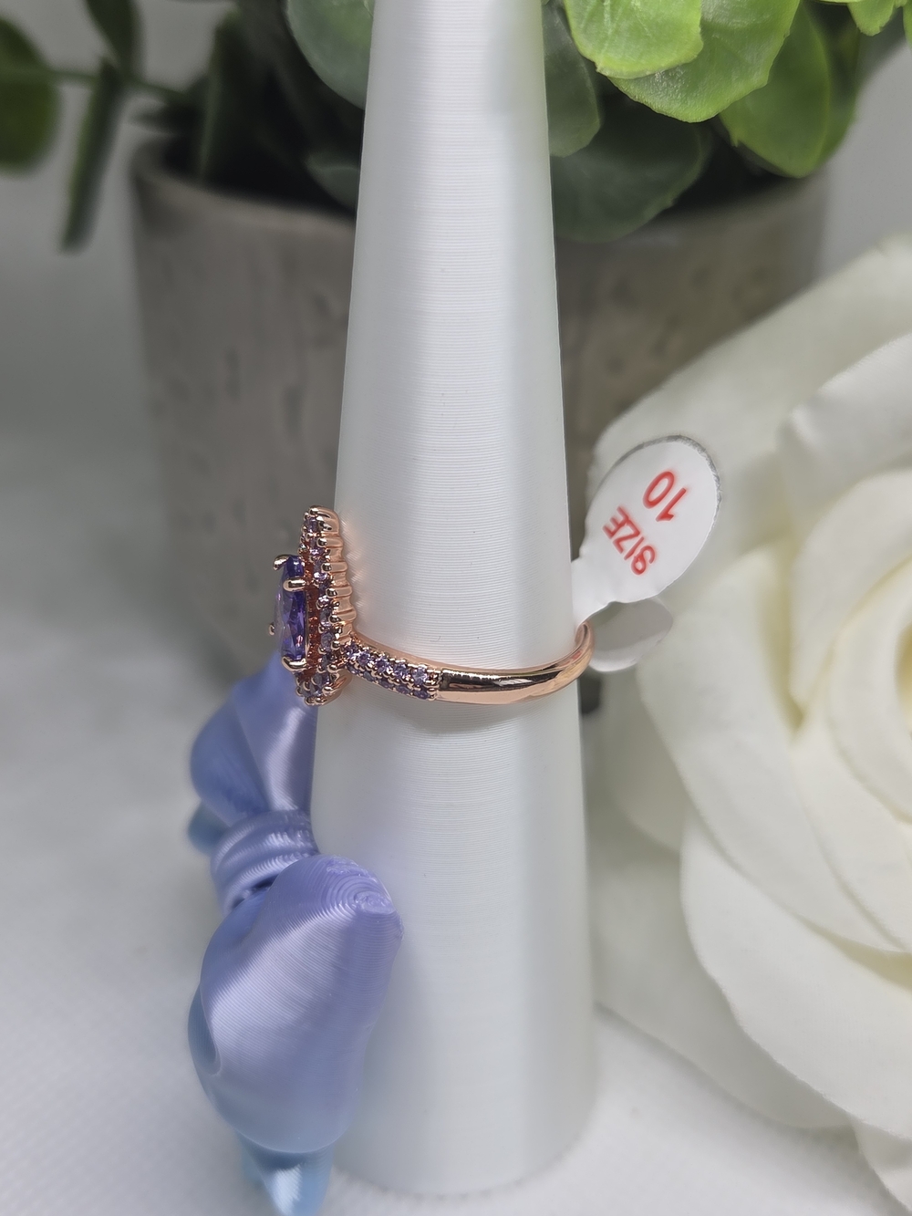 BP Rose Gold Teardrop Amethyst Halo Ring - Picture 2 of 2